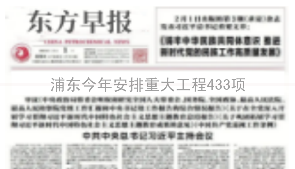 浦东今年安排重大工程433项